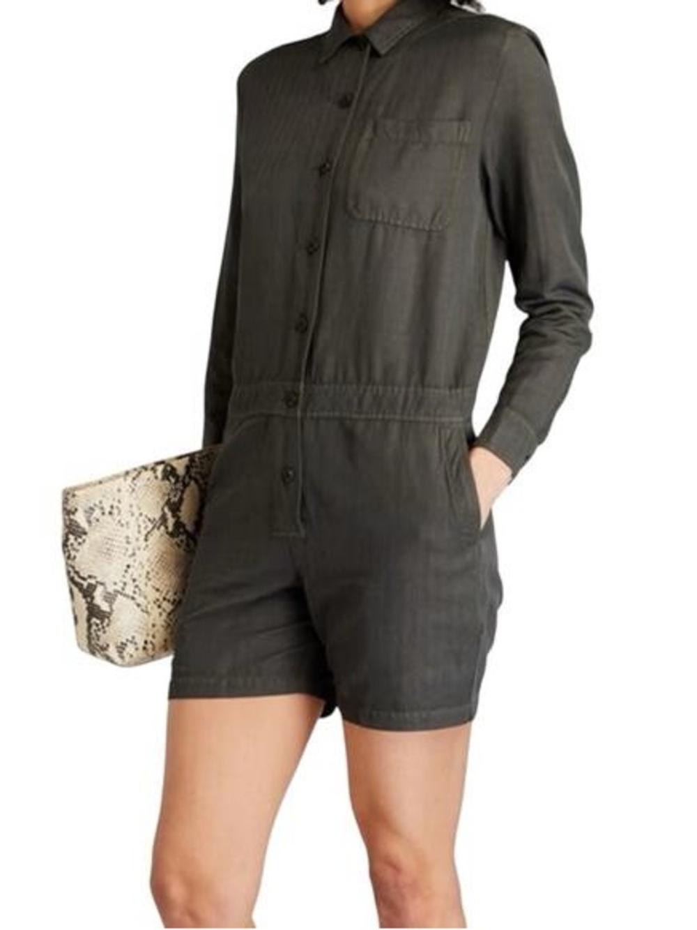 James Perse Herringbone Twill Linen-Cotton Playsuit Romper Women’s XS